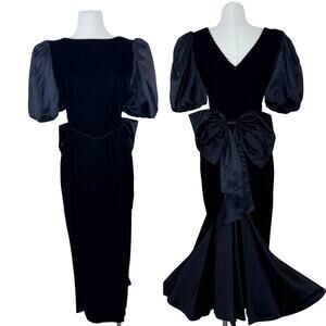 Gunne Sax Jessica McClintock Velvet Satin Contrast Gown Dress Bow Back 11 US6-8